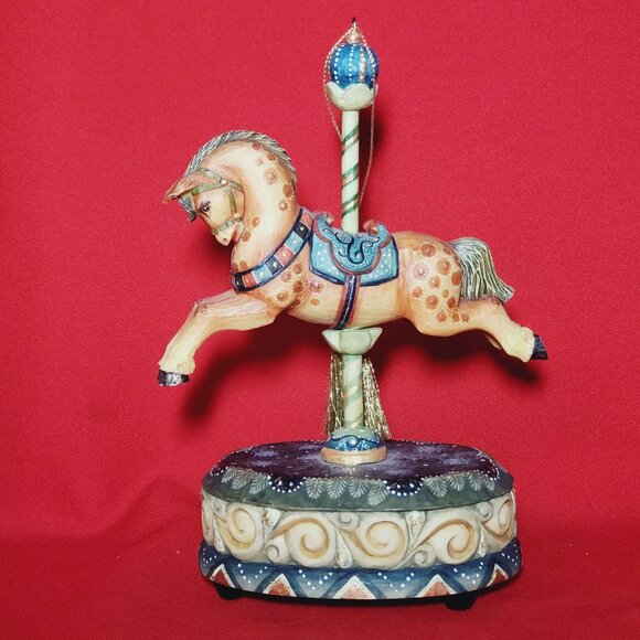 G DeBrekht Artistic Studios Golden Flower Rotating Horse Musical Carousel
